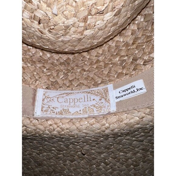 Vintage CAPPELLI  Wide Brim Straw Paper Woven Hat with Sequin Fish Detail - Picture 9 of 10